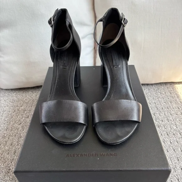 Alexander Wang Abby Cut Out Sandals, Black Leather Silver Hardware, Size 38/7.5 - Picture 3 of 13